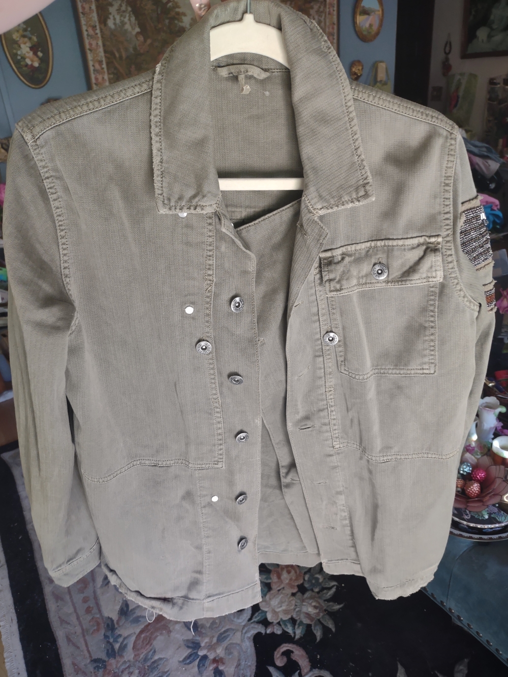 Free People Olive Green Button-Up Jean Jacket